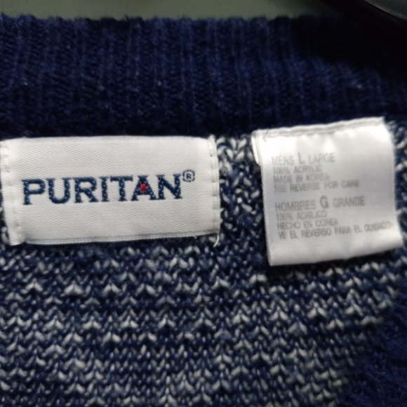 Vintage Men's Blue White Nordic Fair Isle Winter Knit Sweater  LG (T-346) - Picture 11 of 11